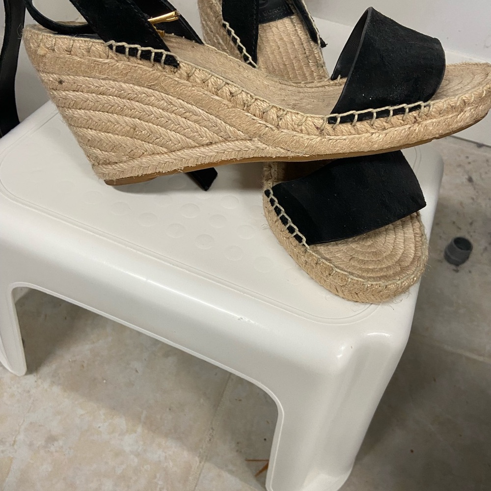 Tory Burch Black and Tan Wedge Shoes